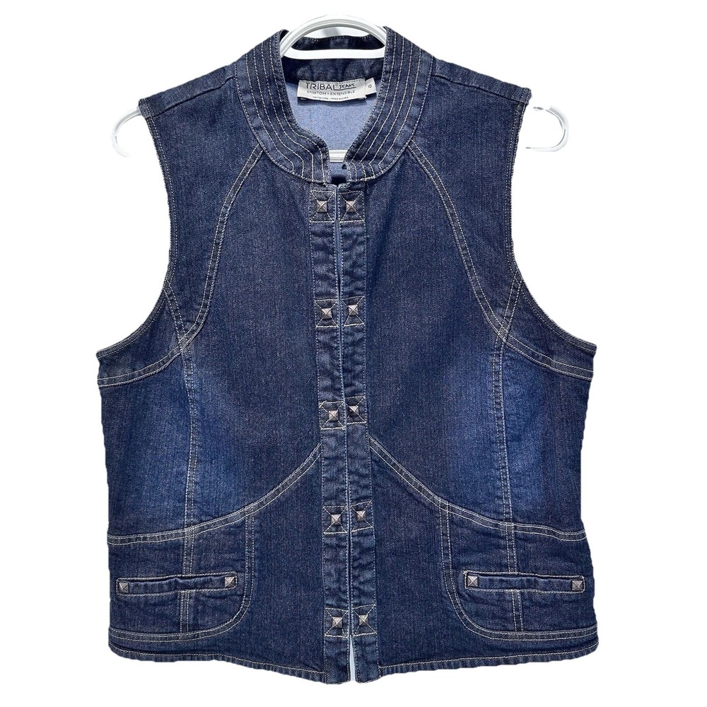 VTG Y2K Western Tribal Women's Large Studs Denim Fitted‎ Jean Stretch Hook Eye